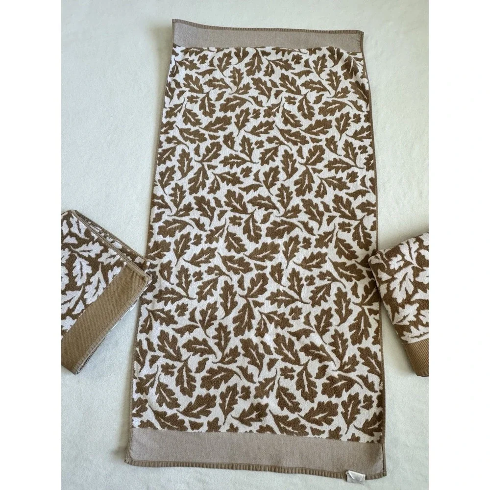 Eddie Bauer Home 3 Bath Towels Brown Oak Leaf Cotton Lodge Cabin Bath Set‎